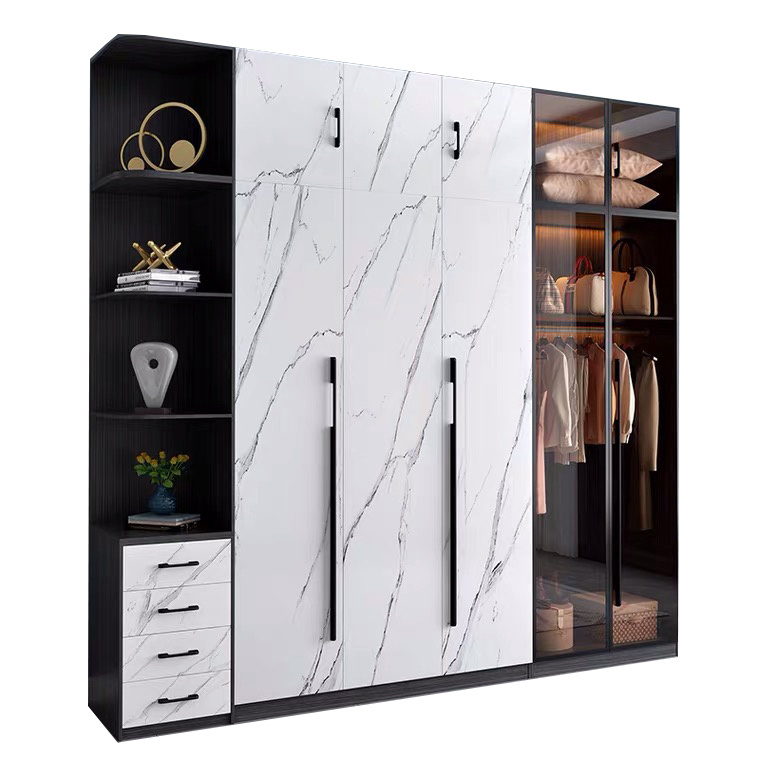 Glass 2 Doors Wardrobe LED Light Wardrobe Bedroom Furniture Wooden Wardrobes(UL-21LV0526)