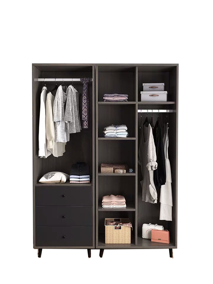 Modern Wholesale Small Size Bedroom Furniture Wooden Dark Grey Wardrobe