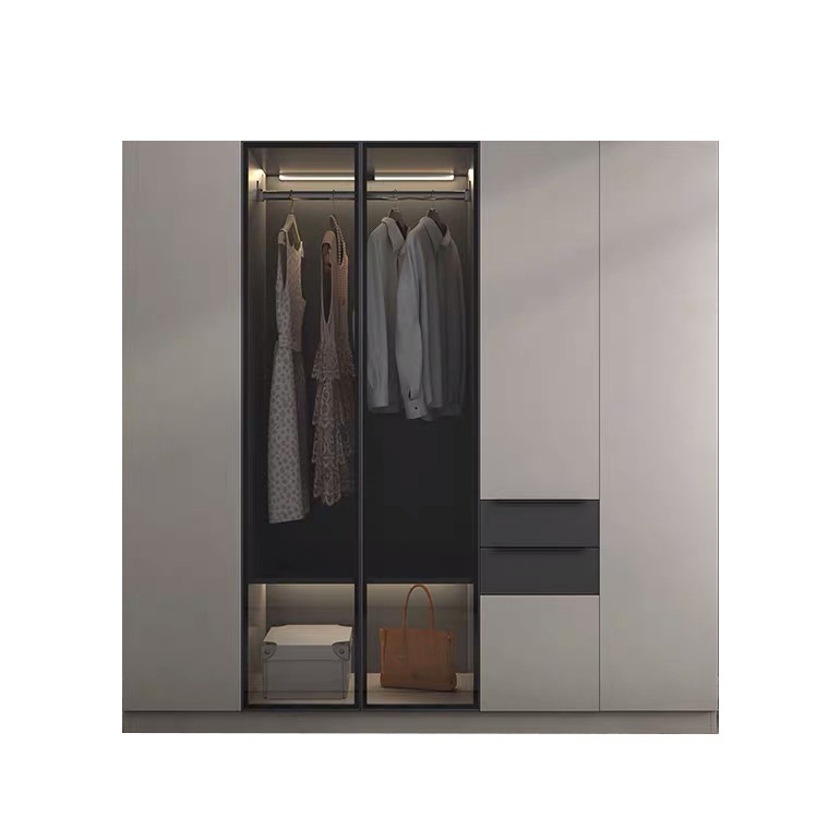 Modern Wholesale Small Size Bedroom Furniture Wooden Dark Grey Wardrobe