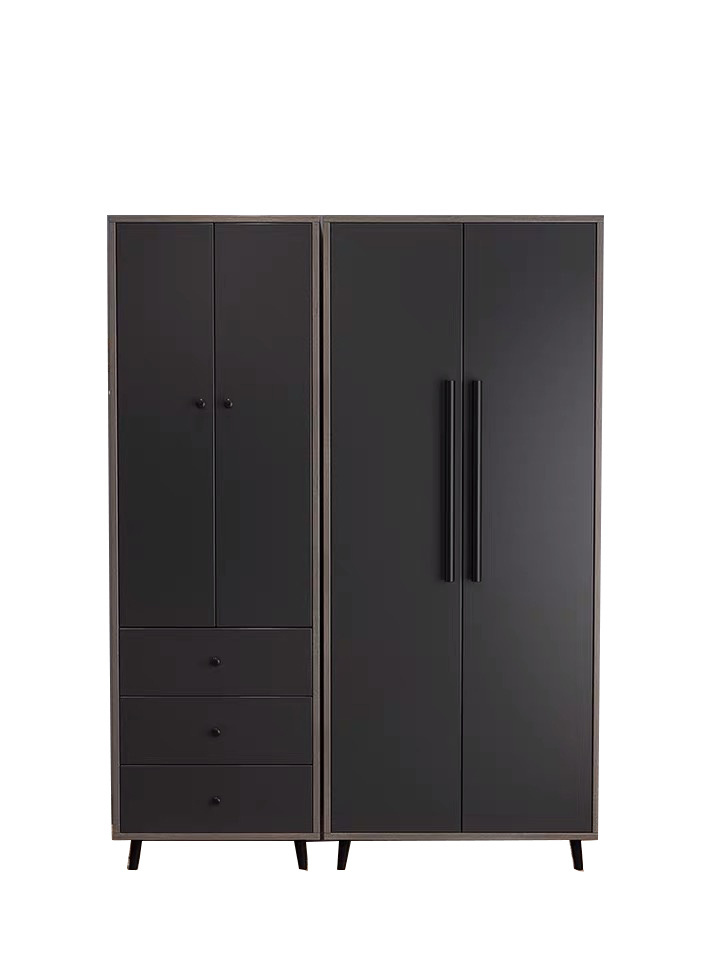 Modern Wholesale Small Size Bedroom Furniture Wooden Dark Grey Wardrobe