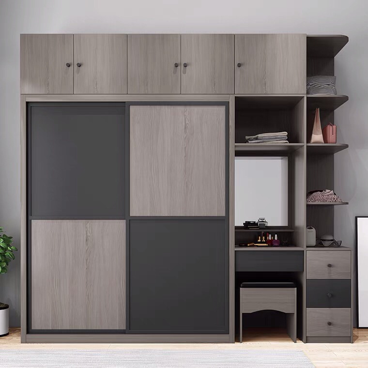 Large Storage Space Bedroom Furniture Wooden Wall Storage Wardrobe Armoire Closet With Glass Door