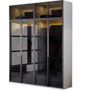 Large Storage Space Bedroom Furniture Wooden Wall Storage Wardrobe Armoire Closet With Glass Door