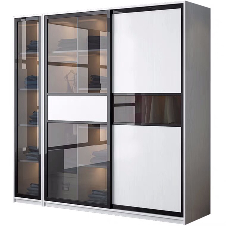 Large Storage Space Bedroom Furniture Wooden Wall Storage Wardrobe Armoire Closet With Glass Door