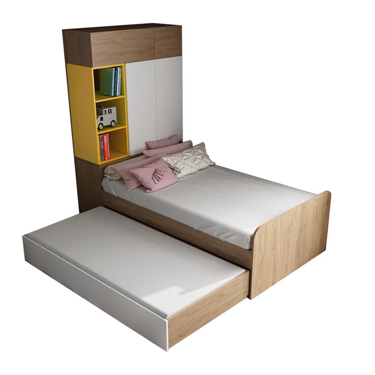 Luxury Modern Bedroom Furniture Set Tatami Wooden Kids Bed Single Storage Bed With Bookshelf