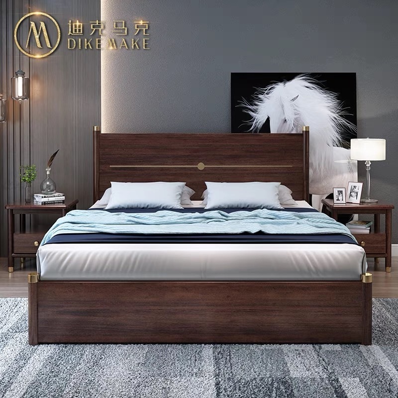 New Chinese Style Wooden Furniture Storage Solid Wood Master Bedroom Double bed