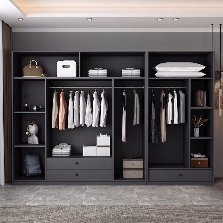 Modern Minimalist Bedroom Furniture Wooden Wall Storage Wardrobe Armoire Closet Without Door