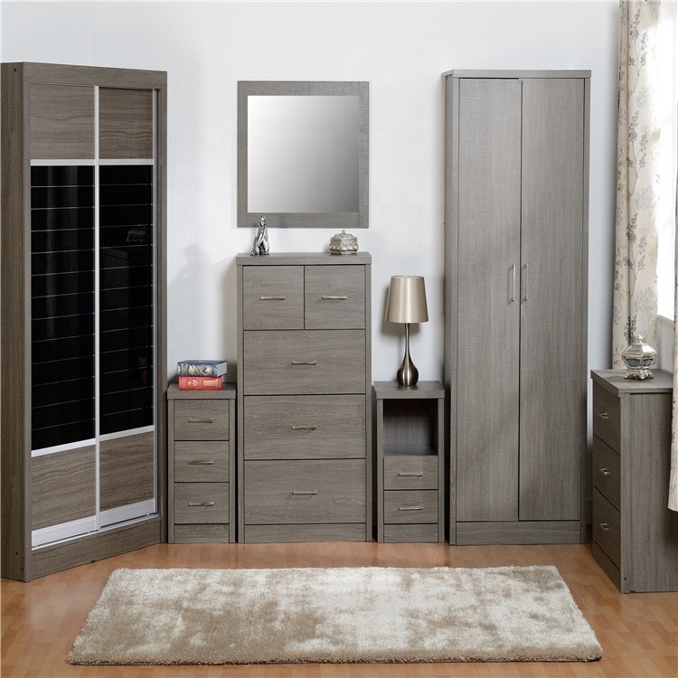 Home Simple Design Bedroom Furniture Walnut Wooden Clothes Closet Wardrobe With Small Drawers