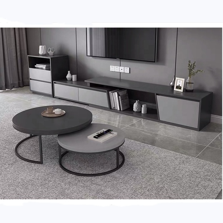 Modern Wooden Living Room Furniture set Folding TV stand cabinet End round Coffee Table