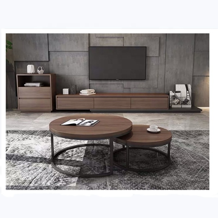 Modern Wooden Living Room Furniture set Folding TV stand cabinet End round Coffee Table