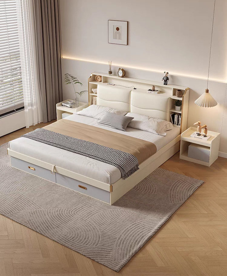 High Quality Color Optional ODM OEM Funny House Bed Hotel MDF Flat Beds Double Beds with Storage