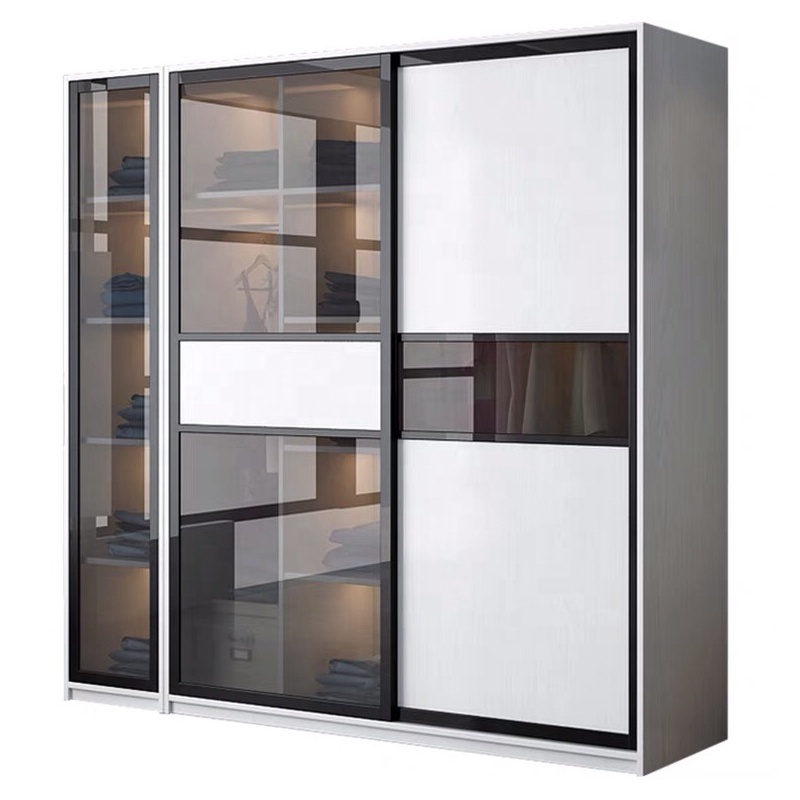 China Factory Custom Luxury Wardrobe Multi-Functional Storage Glass Door Wardrobe with Drawer Storage