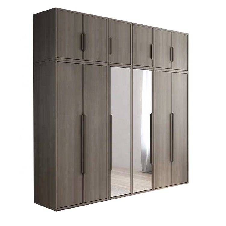 MDF cabinets Furniture Wooden mirror 6 Doors Custom Wardrobe Closets