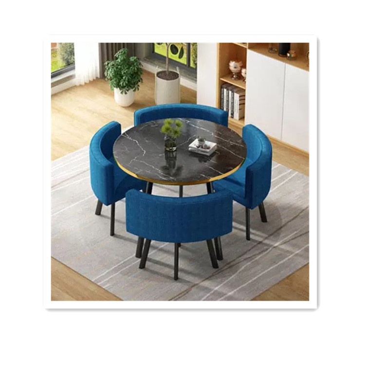 Modern Wooden Marble Dinning Table Set Blue Color Dining Room Furniture