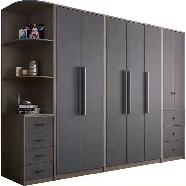 Customized Modern Style White Home Bedroom Furniture Wooden Panel Melamine MDF Open Door Drawer Wardrobe