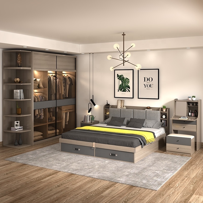 Modern Bedroom Furniture King Queen Double Small Single Size European Upholstery Wood Fabric Bed