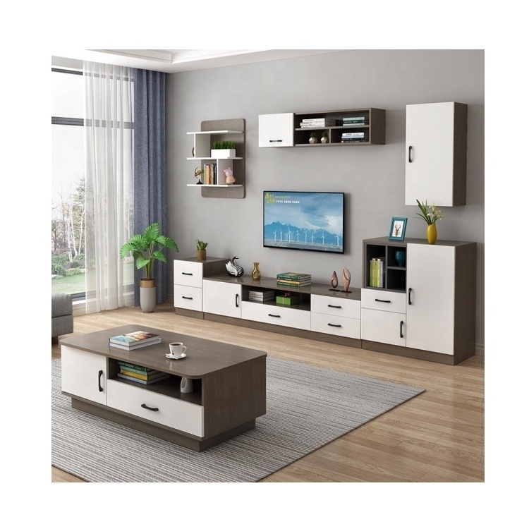 luxury design wooden living room furniture modern wall mounted tv cabinet set coffee table