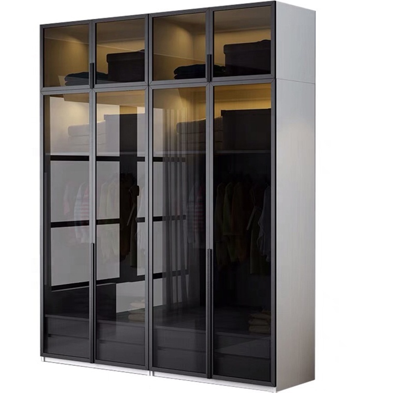 China Factory Custom Luxury Wardrobe Multi-Functional Storage Glass Door Wardrobe with Drawer Storage