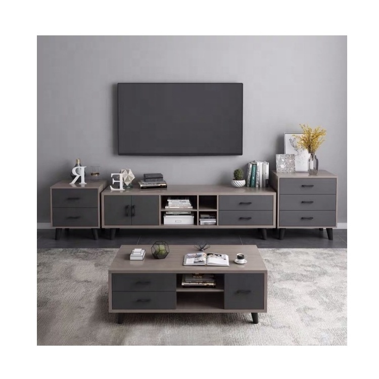 luxury design wooden living room furniture modern wall mounted tv cabinet set coffee table