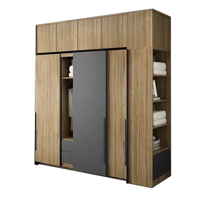 Chinese Factory Modern Simple Home Bedroom Sliding Door Wooden Wardrobe