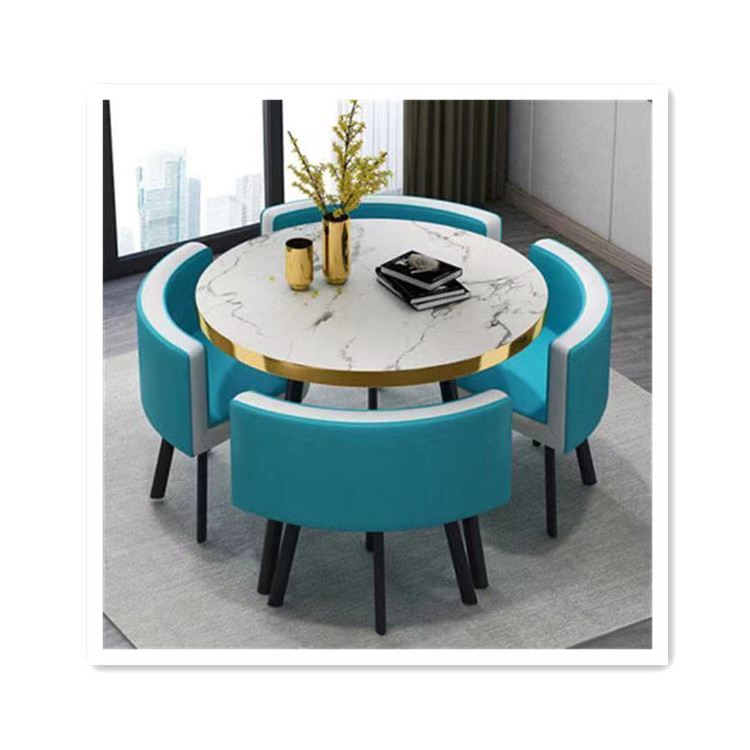 Modern Wooden Marble Dinning Table Set Blue Color Dining Room Furniture