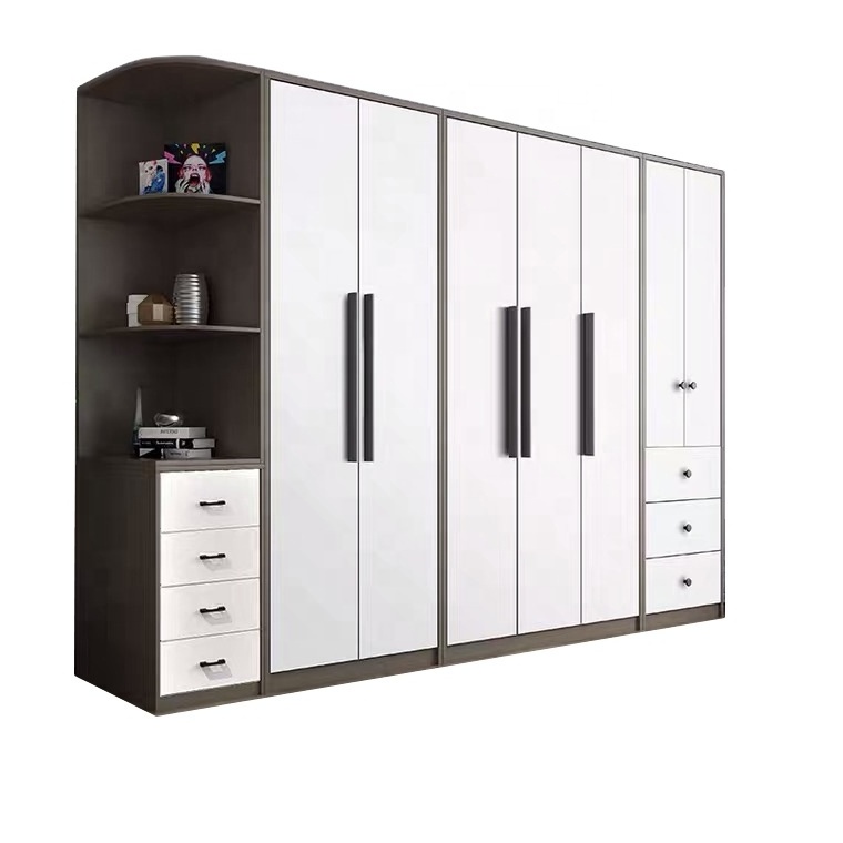 Customized Modern Style White Home Bedroom Furniture Wooden Panel Melamine MDF Open Door Drawer Wardrobe