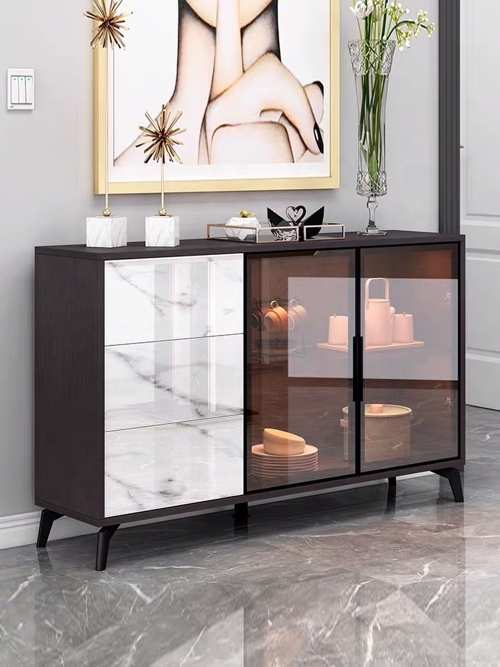 Customized Simple Modern Style Home Bedroom Living Room Furniture Nightstand Side Table Wooden Glass Doors Wine Storage Cabinet