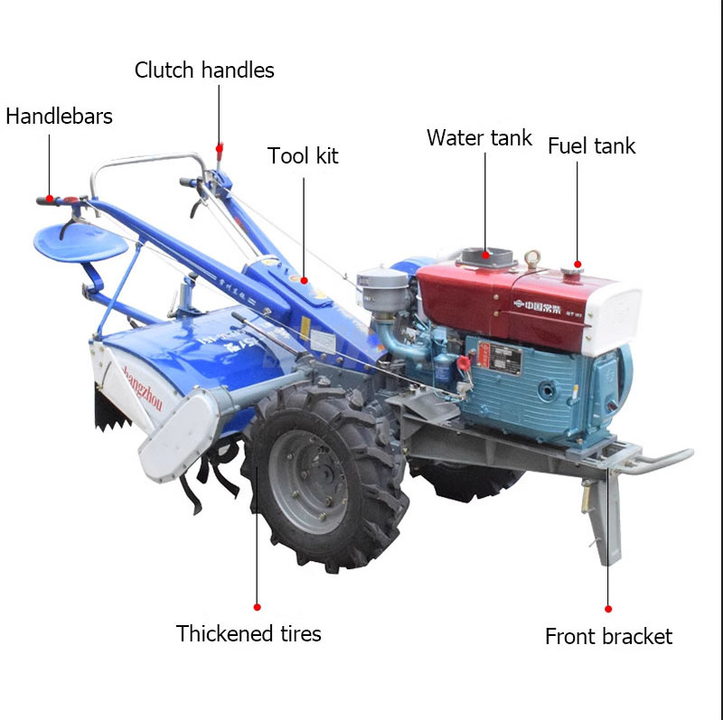 Lisa Cheap 8hp 10hp motocultor diesel 12hp ploughs for walking tractor 15hp mini hand push walking tractor