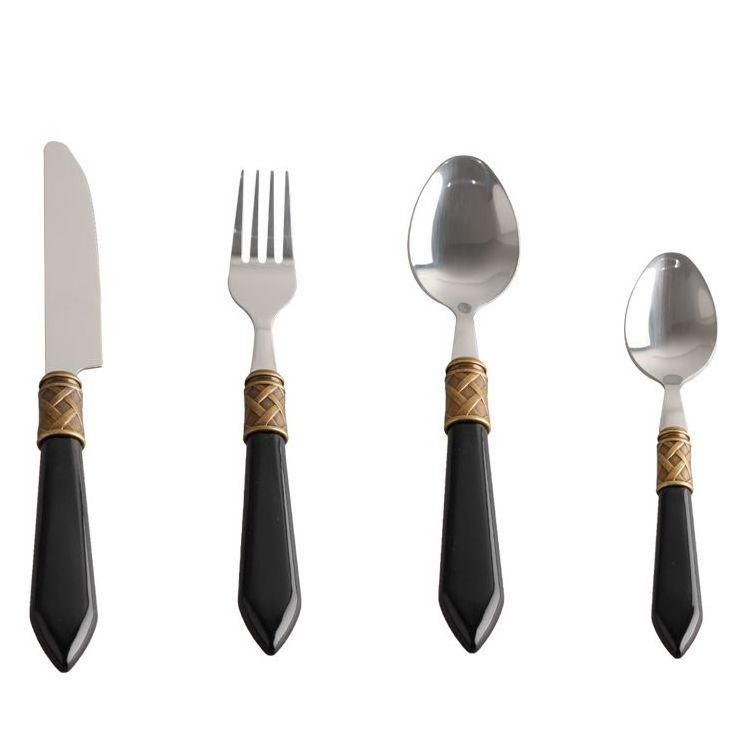 4 Forks 4 Dinner Knives 4 Teaspoons 4 Spoons Stainless Steel with Plastic Wide Handles Comfortable 16PCS Cutlery Set