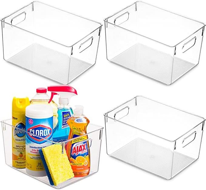 Pack Of 4 Plastic Organization Pantry Storage Bins Square Cabinet Organizers Refrigerator Storage Bins For Kitchen Bedroom