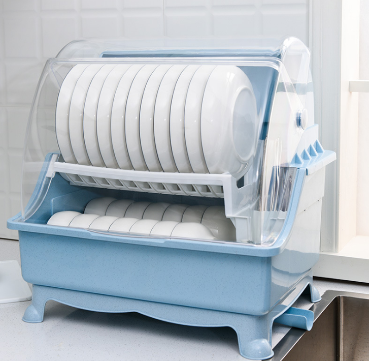 Colorful 2 Tiers Tray Drainer Organizer Kitchen Plastic Storage Holders Dish Drying Racks With Lid