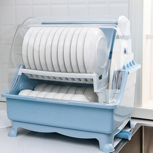 Colorful 2 Tiers Tray Drainer Organizer Kitchen Plastic Storage Holders Dish Drying Racks With Lid