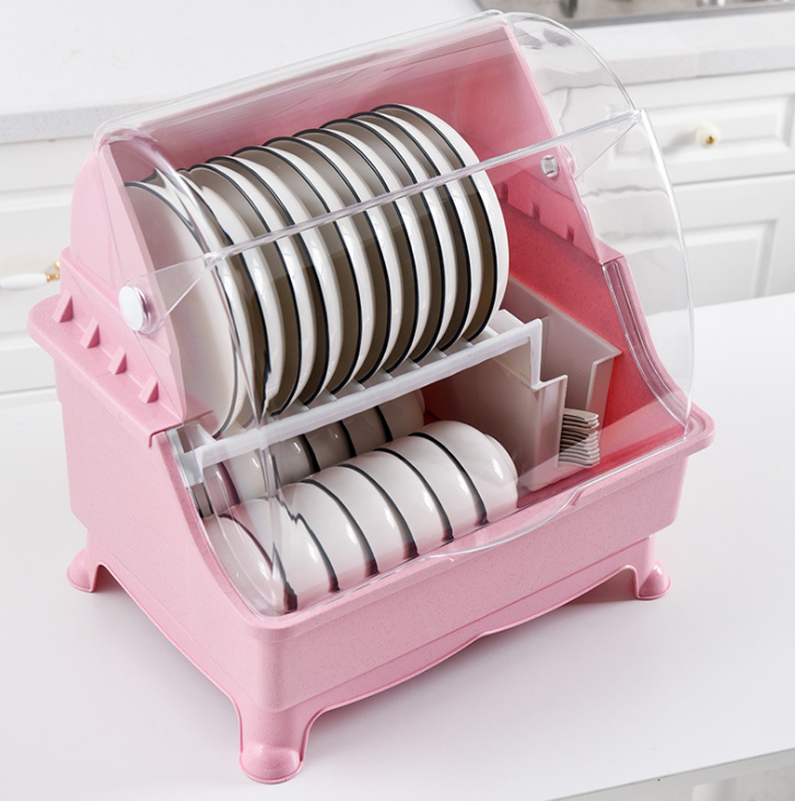 Colorful 2 Tiers Tray Drainer Organizer Kitchen Plastic Storage Holders Dish Drying Racks With Lid