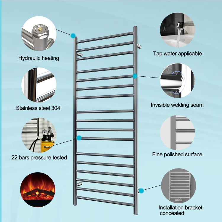 Stainless steel towel warmer rack shelf 10 bar electric wall mount plug-in bathroom automatic heated towel rails