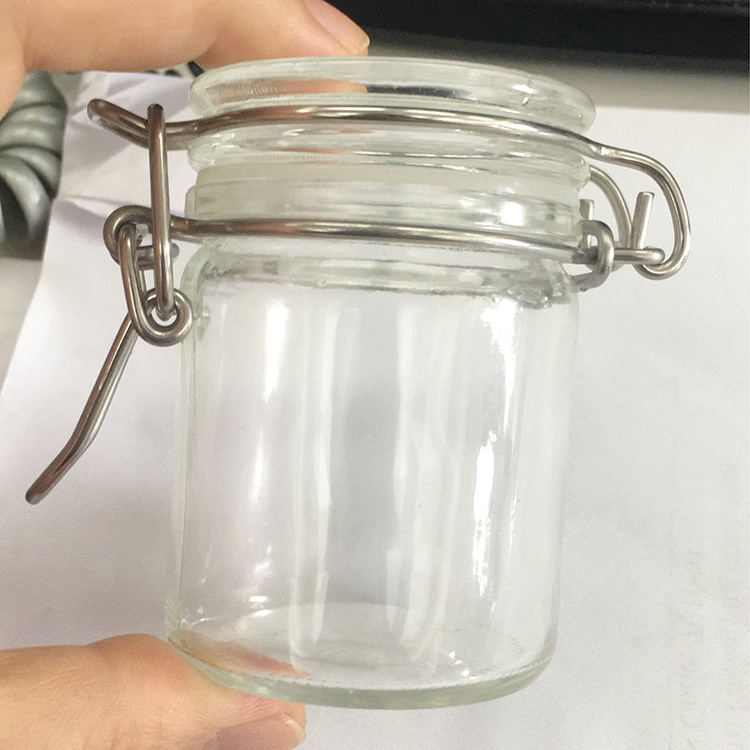 50ml 70ml Cheap Wide Mouth Glass Small Candy Canning Jar With Wire Snap Lid Favor Swing Top Container For Spices Herbs