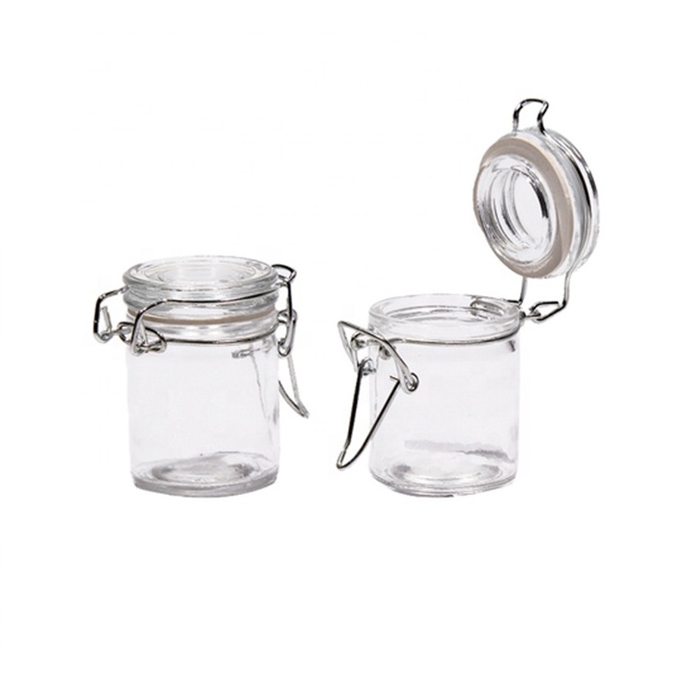 50ml 70ml Cheap Wide Mouth Glass Small Candy Canning Jar With Wire Snap Lid Favor Swing Top Container For Spices Herbs