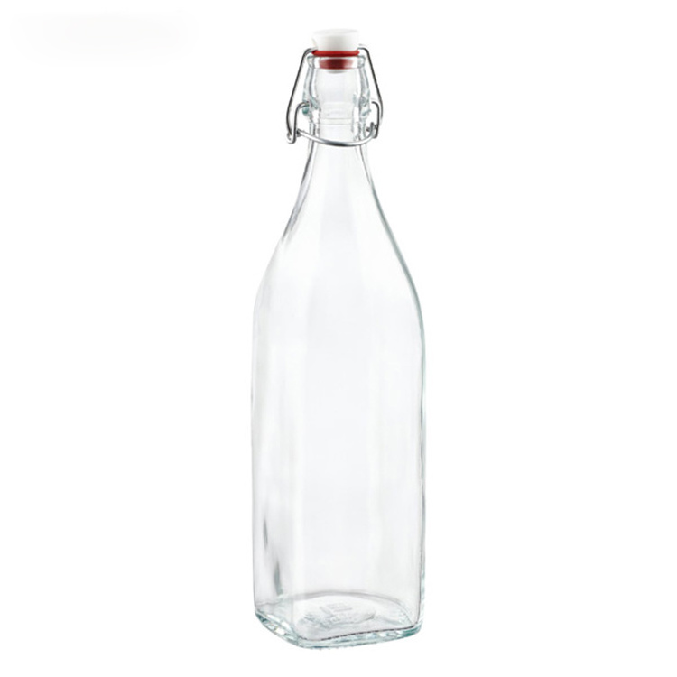 Custom Swing Top Square Glass Vinegar Codd Bottle With Stoppers For Oil Milk Soy Water Sauce