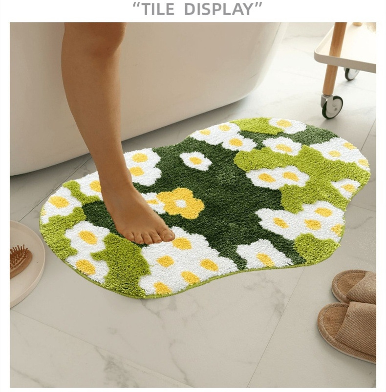 New Design Large Size Bedroom Absorbent Rugs Green Yellow Flower Irregular Bedside Rug Machine Washable