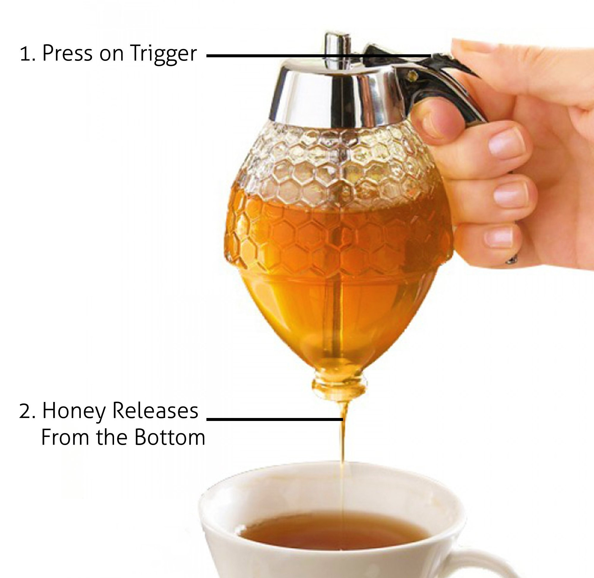 Honey Dispenser Turn Cap Glass Honey Glass No Drip Syrup Dispenser Jar with Stand multiuse dispenser for Home Kitchen