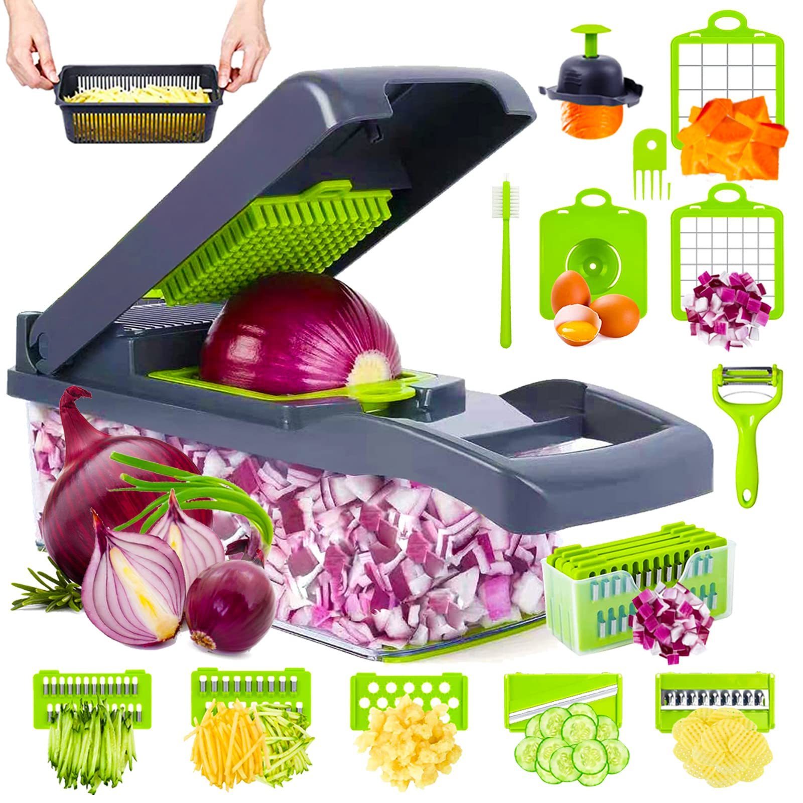 Kitchen multi 16 In 1 manual mandoline fruit cutter onion dicer veggie slicer vegetable chopper