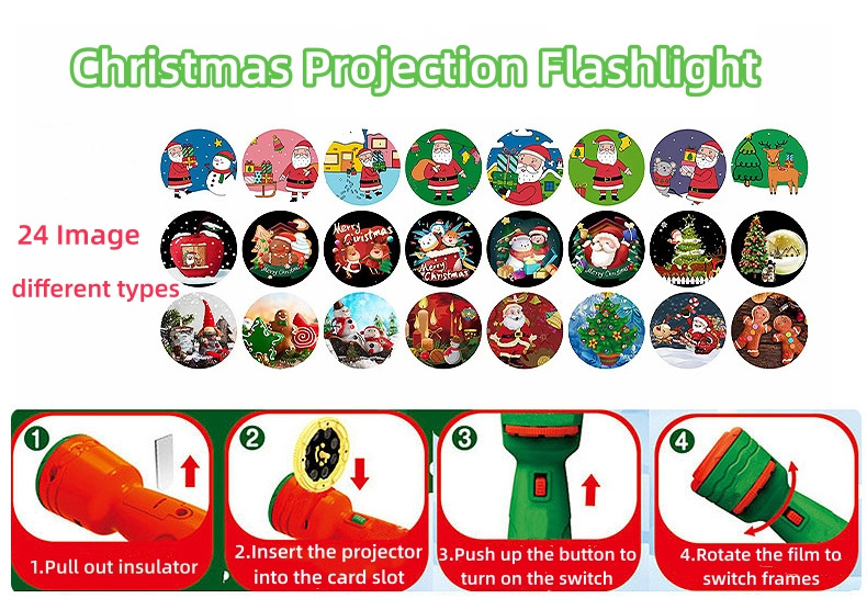 Funny Colorful 24 Image Christmas Projection Flashlight Party Kids Christmas gifts set