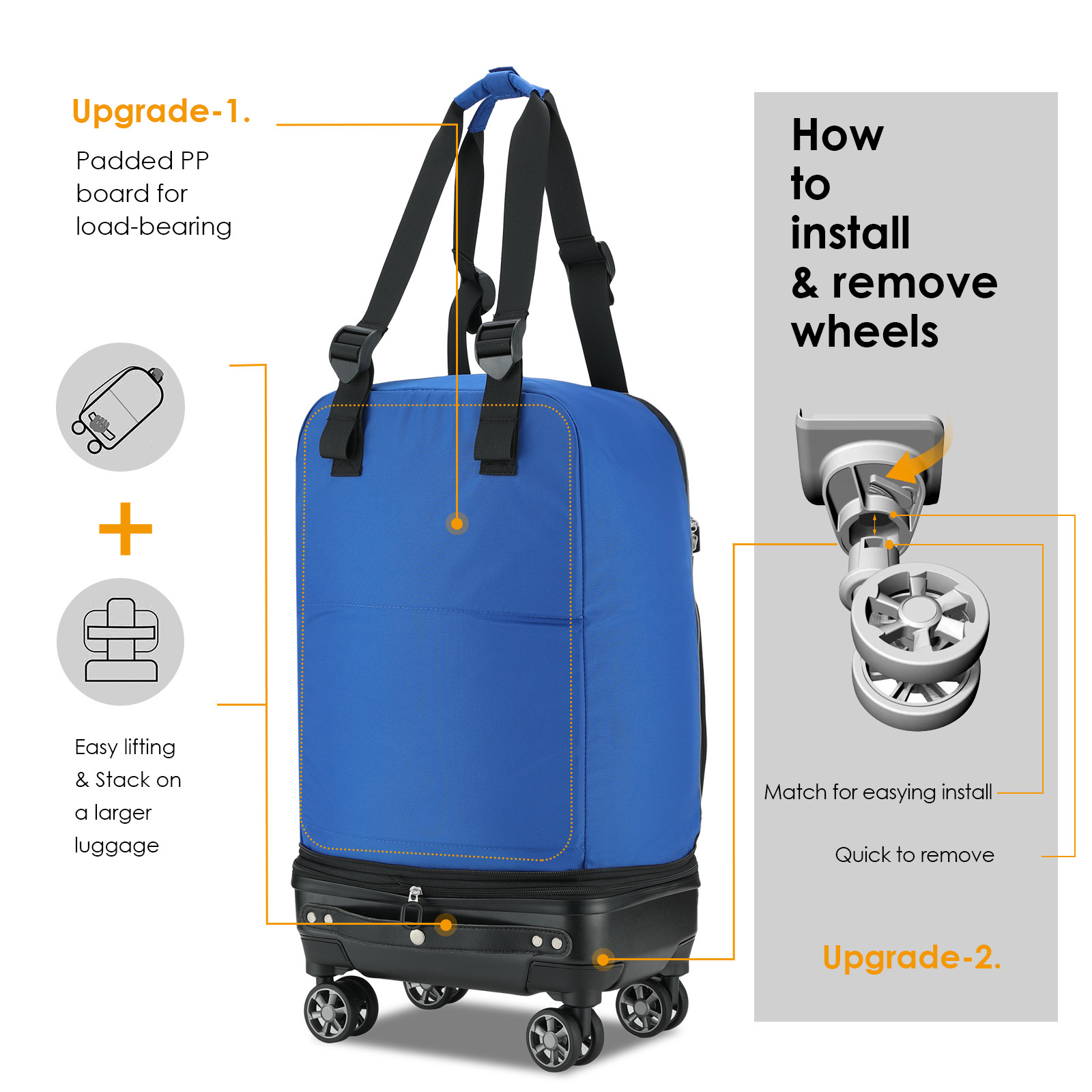 VERAGE lightest foldable luggage large size removable 8 spinner wheels travel trolley suitcase carry on 24 inches