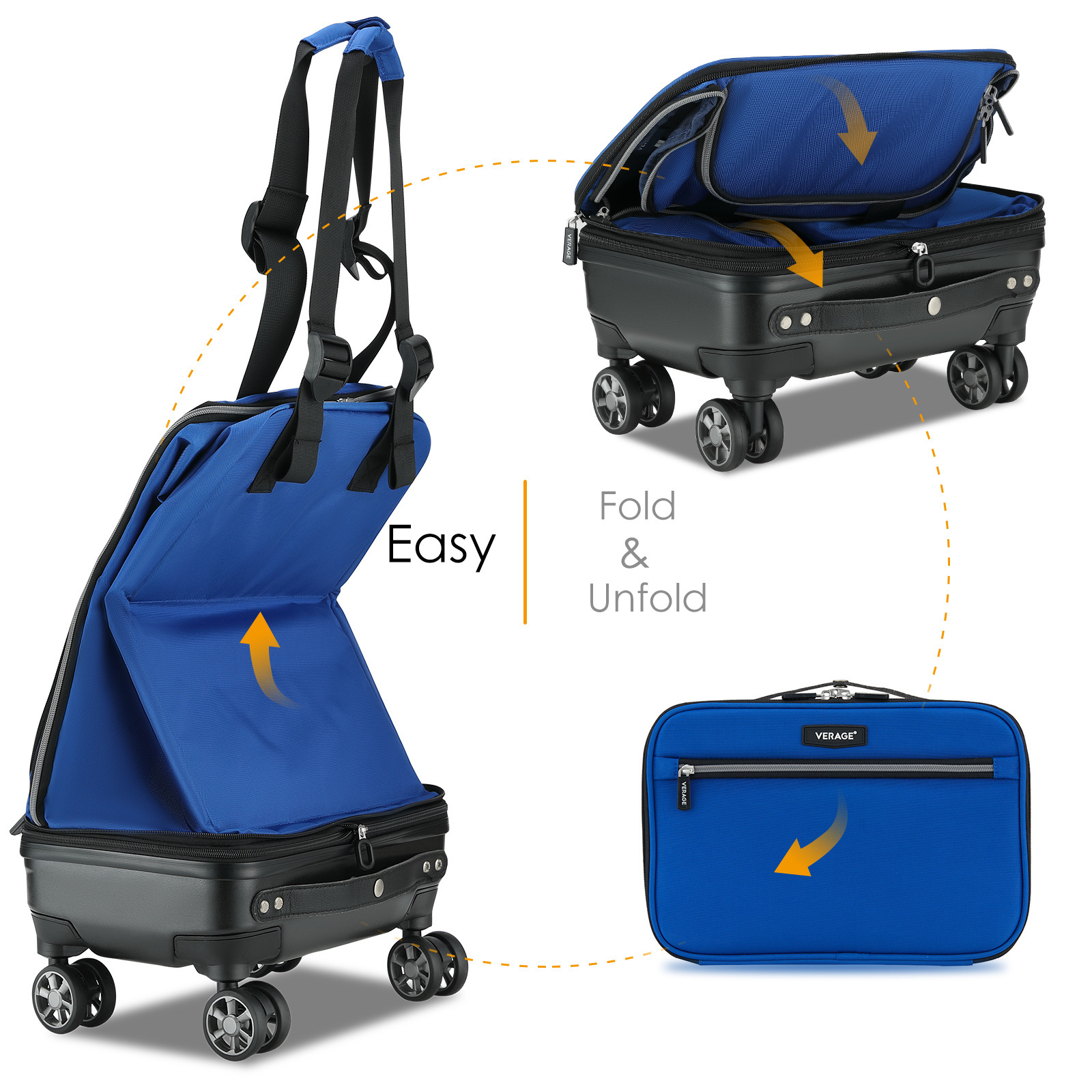 VERAGE lightest foldable luggage large size removable 8 spinner wheels travel trolley suitcase carry on 24 inches