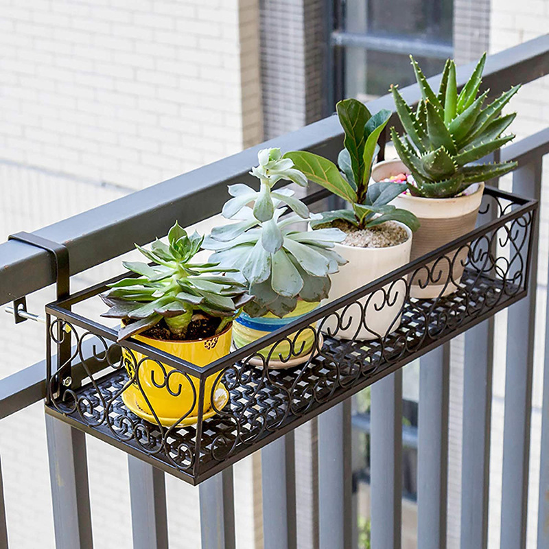 Rail mounted wire basket for plants pot flower hanging brackets shelf racks