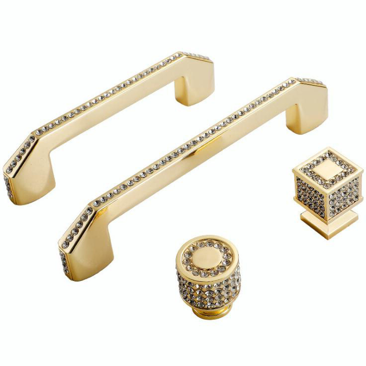 DIY diamond gold zinc alloy handle knob for cabinet drawer furniture