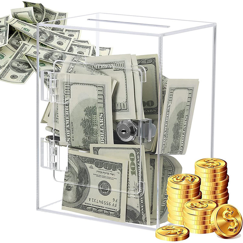 Acrylic Money Tray With Coin Tray Insert cylinder Clear Cash Organizer Currency bank