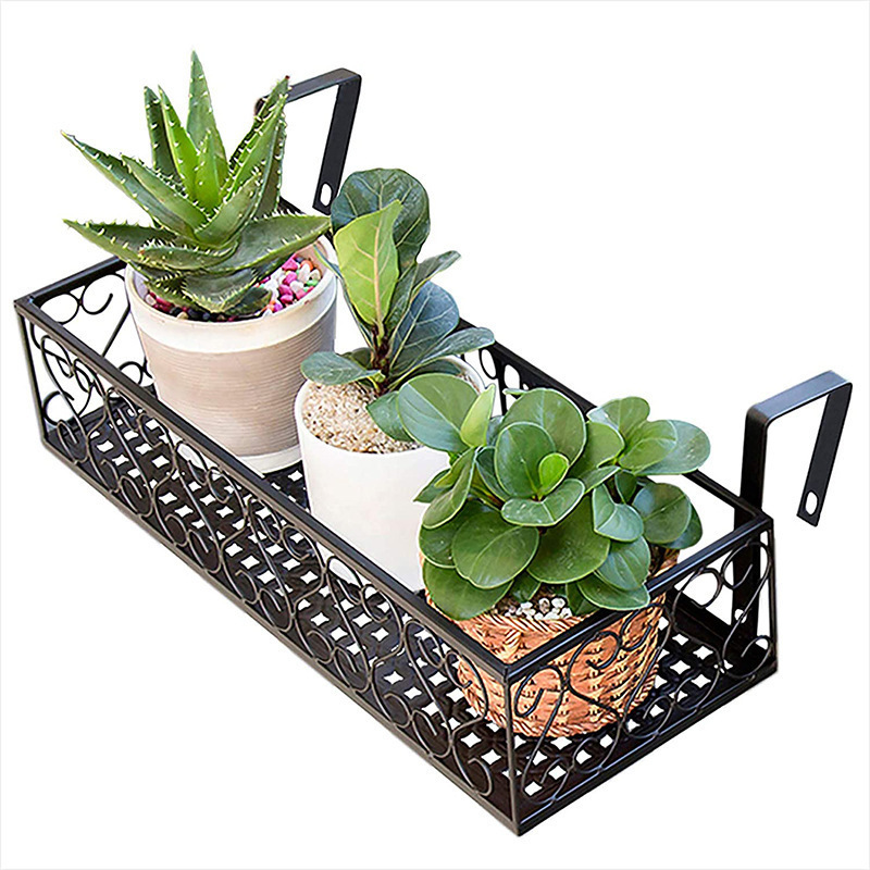 Rail mounted wire basket for plants pot flower hanging brackets shelf racks