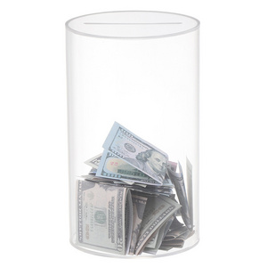 Acrylic Money Tray With Coin Tray Insert cylinder Clear Cash Organizer Currency bank