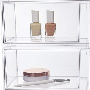 2 Pack Stackable Makeup Organizer With Drawers Big clear make up organizer for bathroom