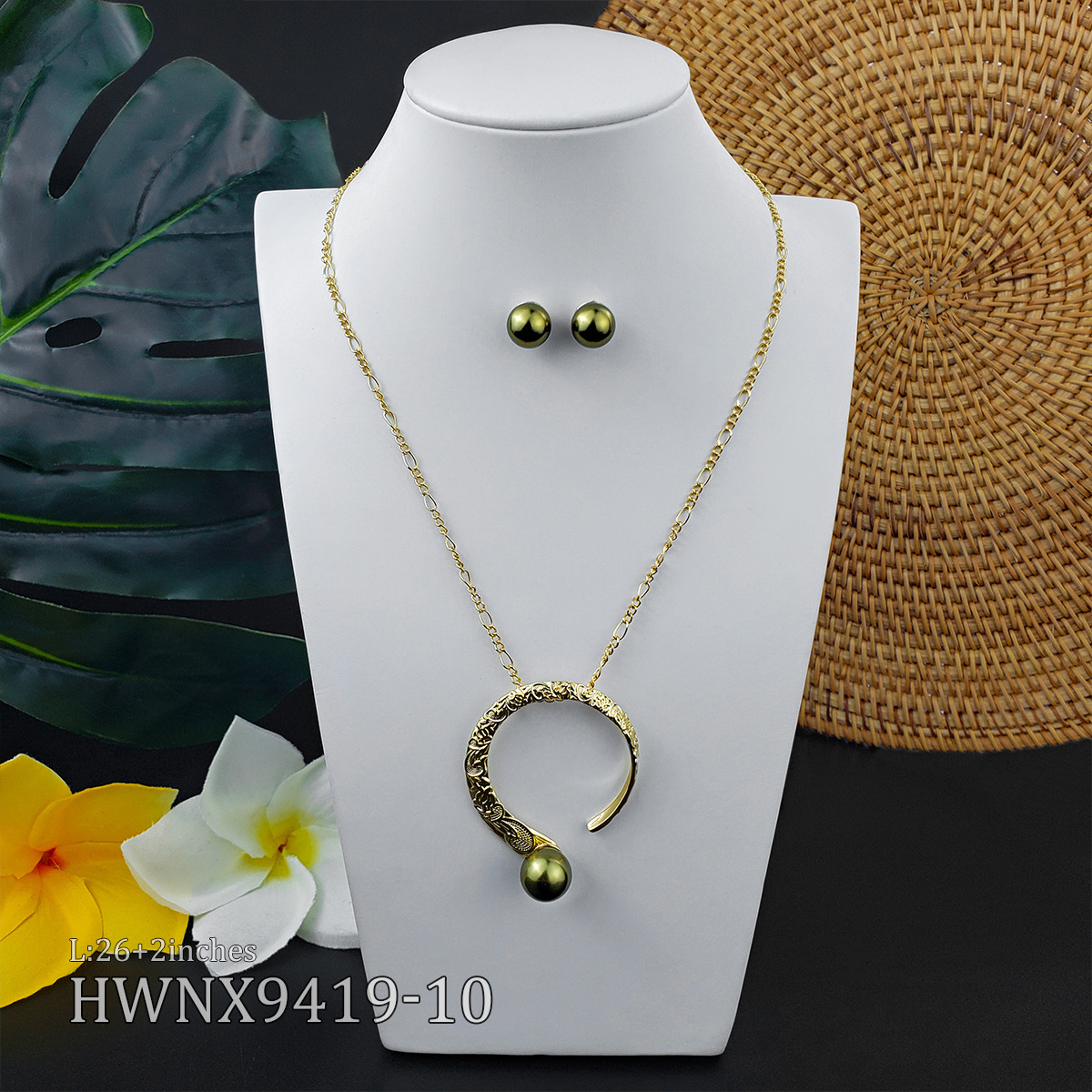 hawaiian nice scroll cooper material gold plated wholesale earring and necklace set