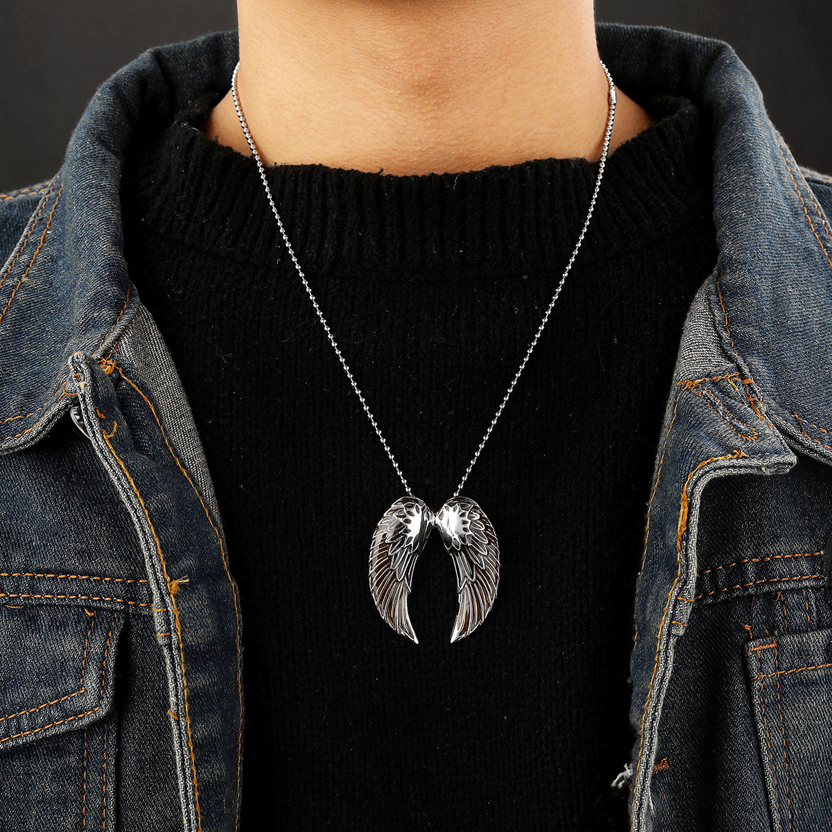 Vintage Fashion Jewelry Necklace Angel Wing Pendant Necklace Zinc alloy men's necklace